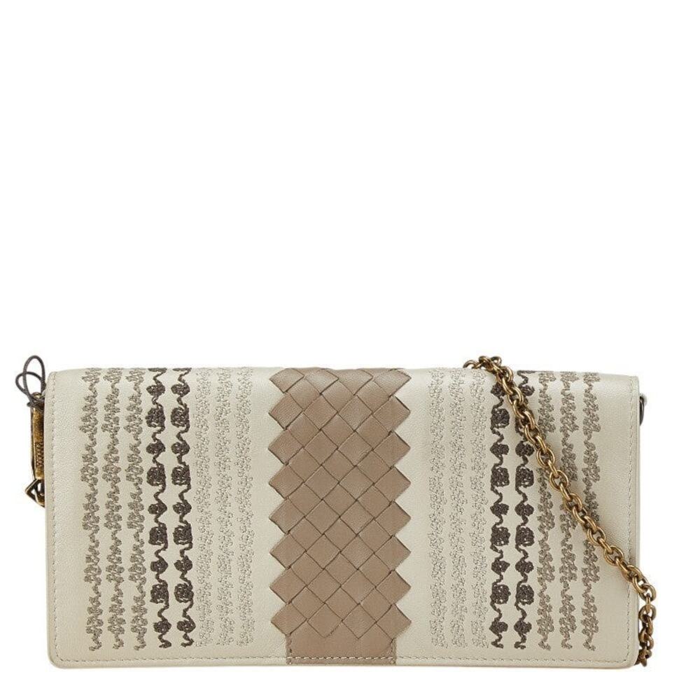 Bottega Veneta Intrecciato Chain Wallet Long Wallet Beige